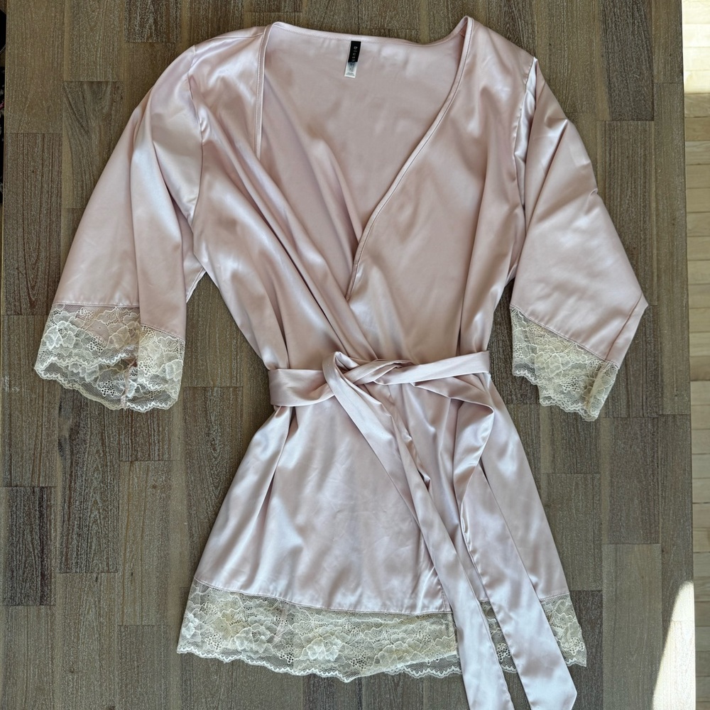 Blush Satin Robe with Lace Accents